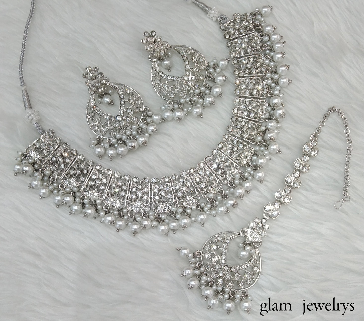 Silver Indian Bridal Isha Jewellery Necklace Set