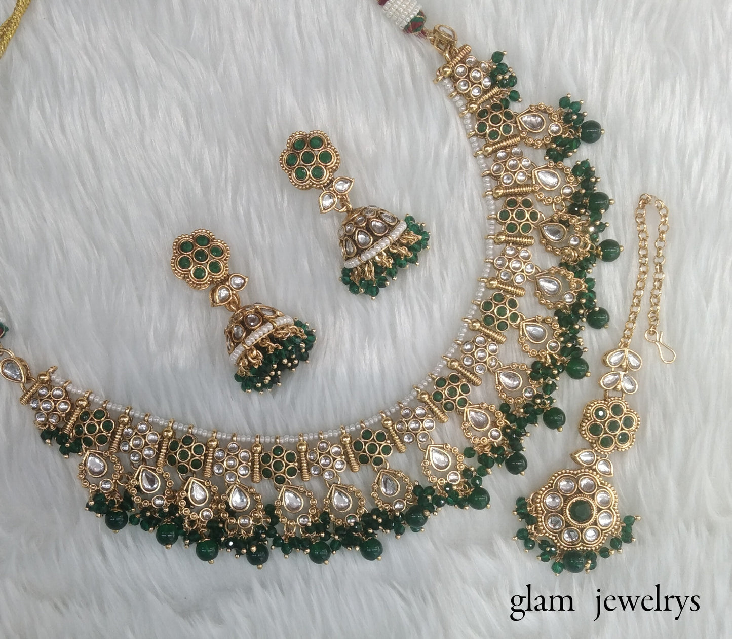 Green Kundan necklace Set/ kundan Indian jewelry kundan Amrit sets