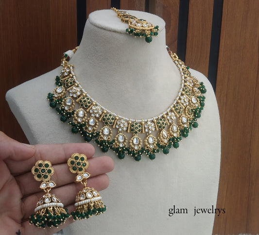Green Kundan necklace Set/ kundan Indian jewelry kundan Amrit sets