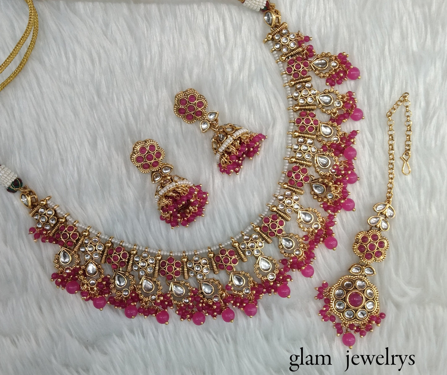 Pink Kundan necklace Set/ kundan Indian jewelry kundan Amrit sets