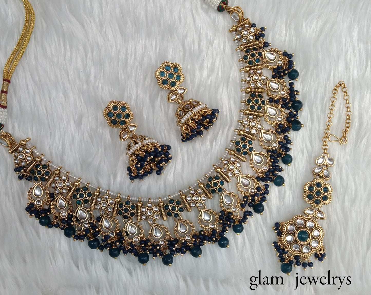 Blue Kundan necklace Set/ kundan Indian jewelry kundan Amrit sets