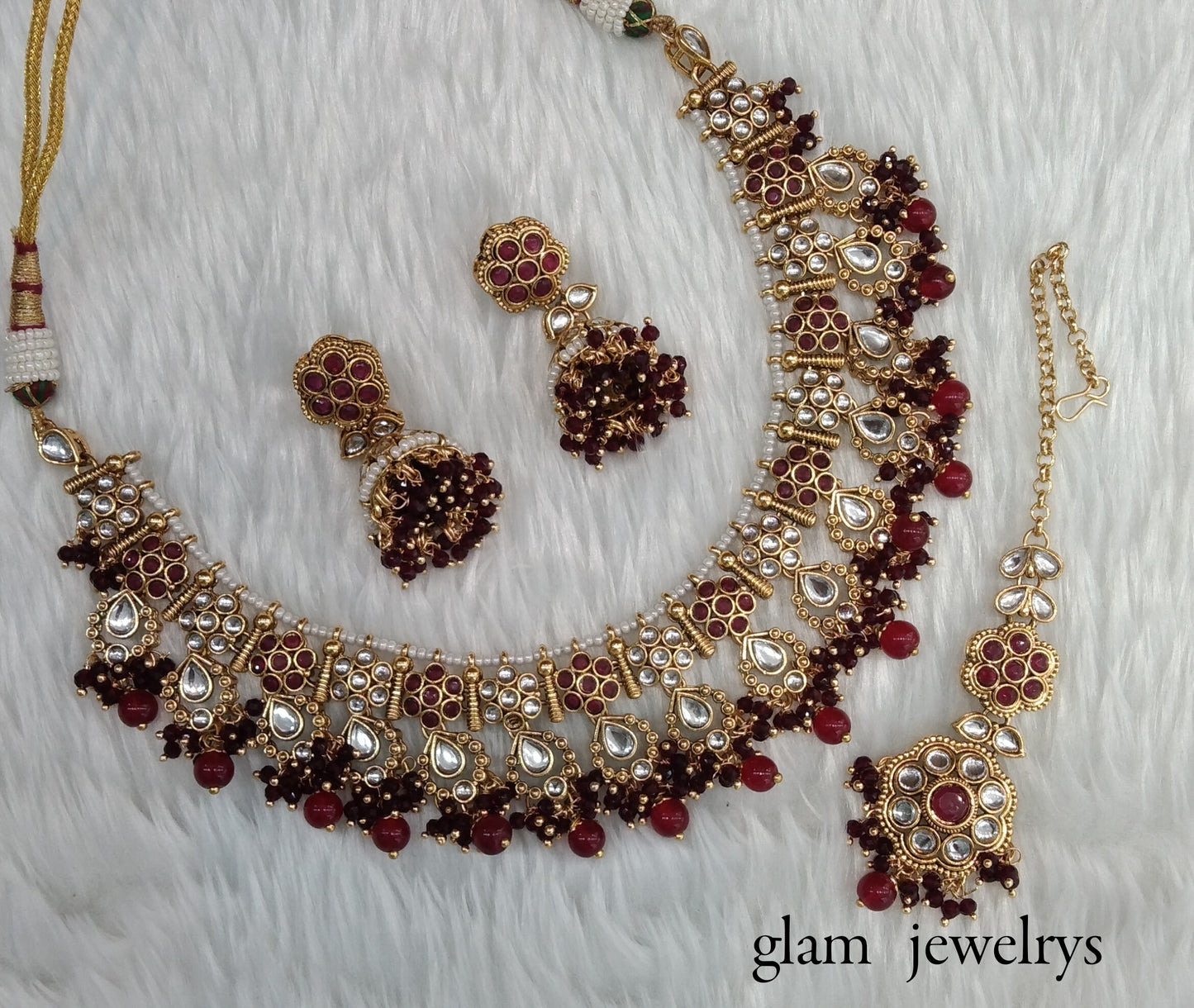 Maroon Kundan necklace Set/ kundan Indian jewelry kundan Amrit sets