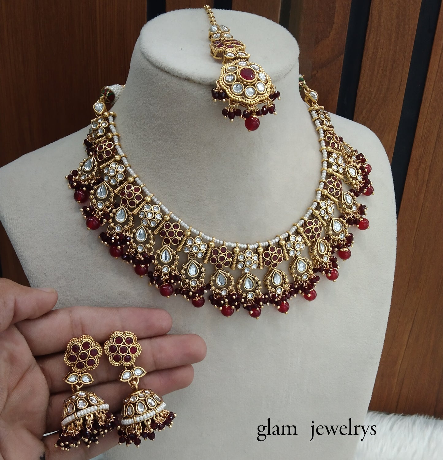 Maroon Kundan necklace Set/ kundan Indian jewelry kundan Amrit sets