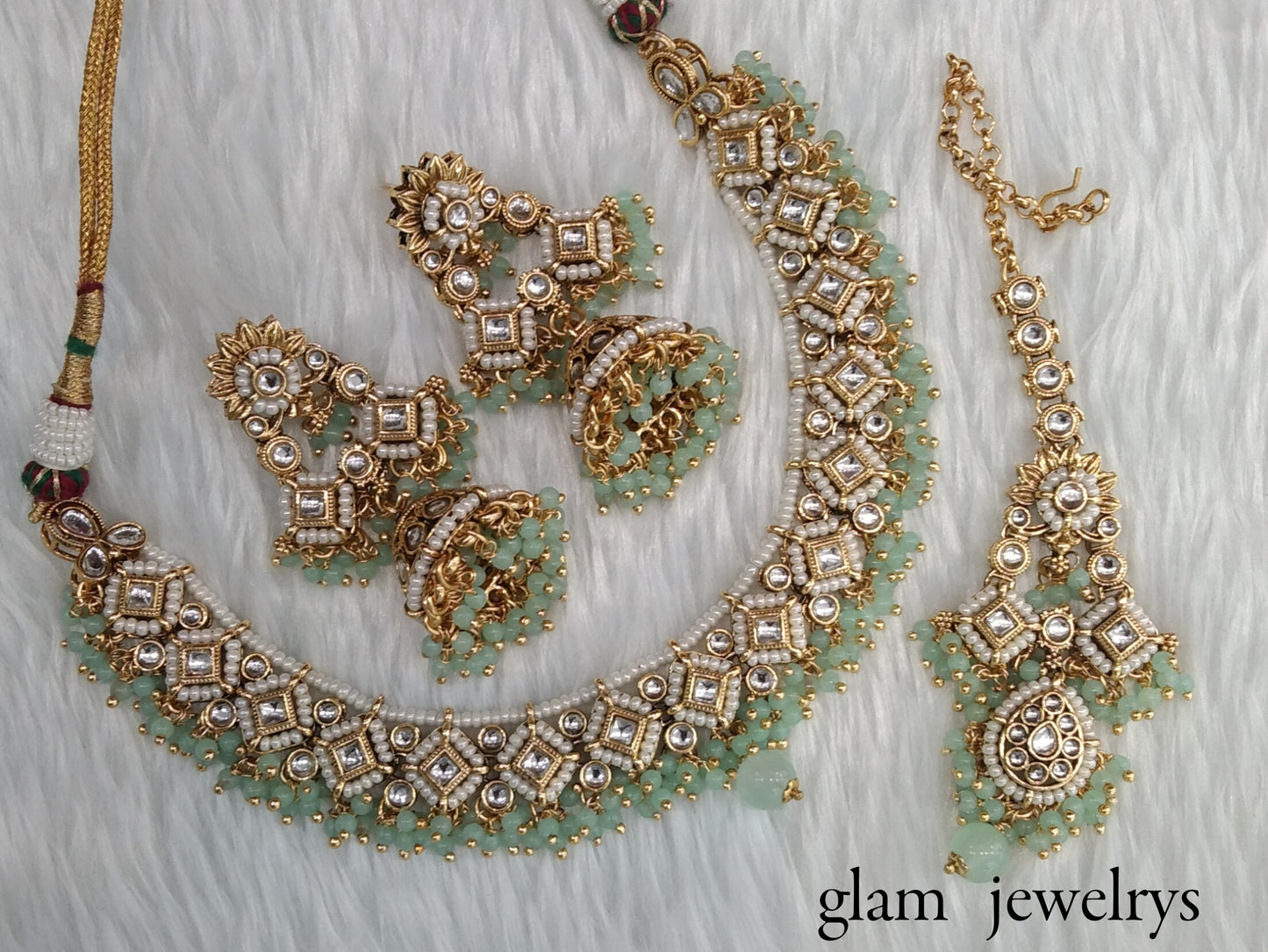 Mint Kundan necklace Set/ kundan Indian jewelry kundan Rajveer sets