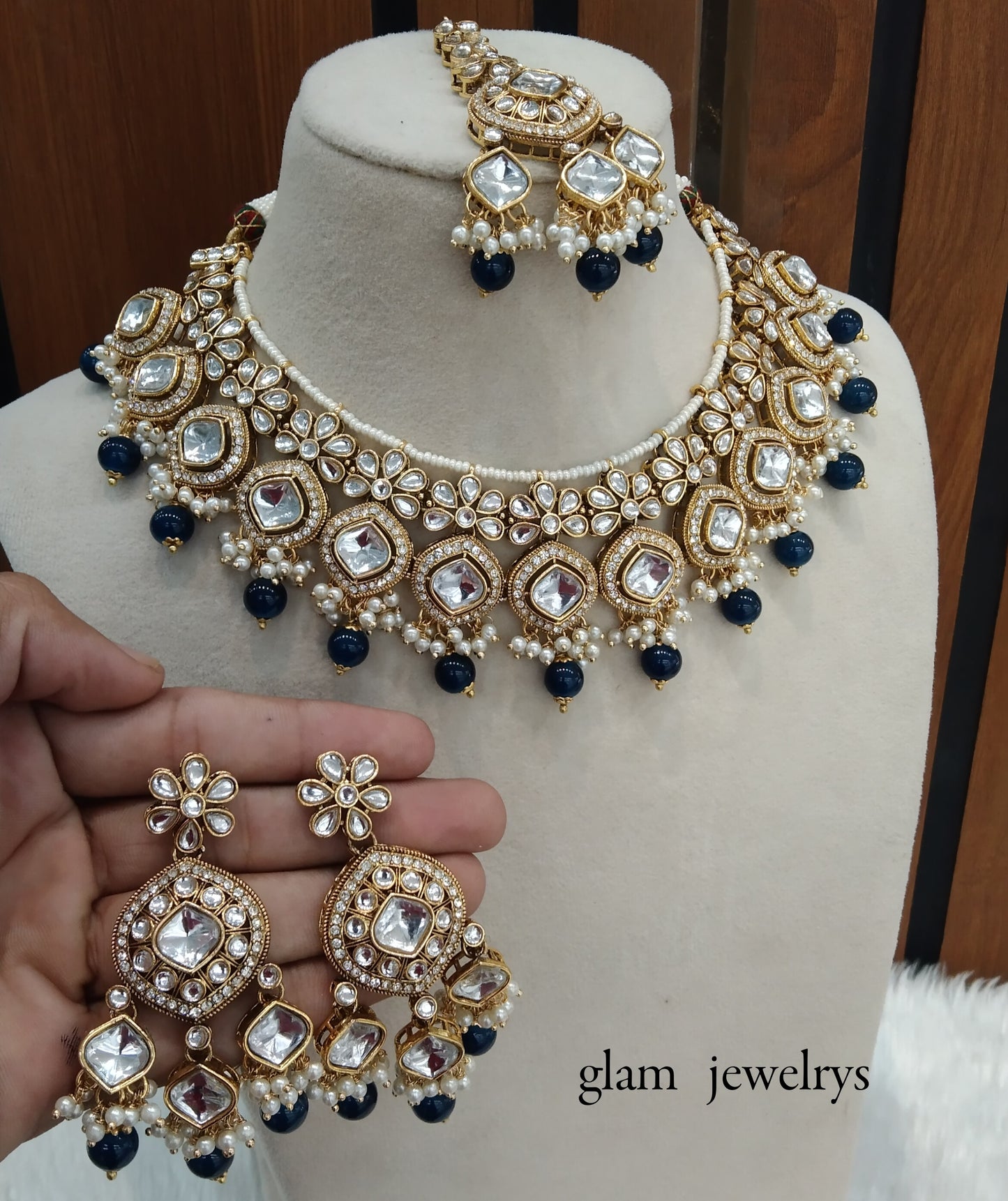 Blue Kundan necklace Set/ kundan Indian jewelry kundan Sukh sets