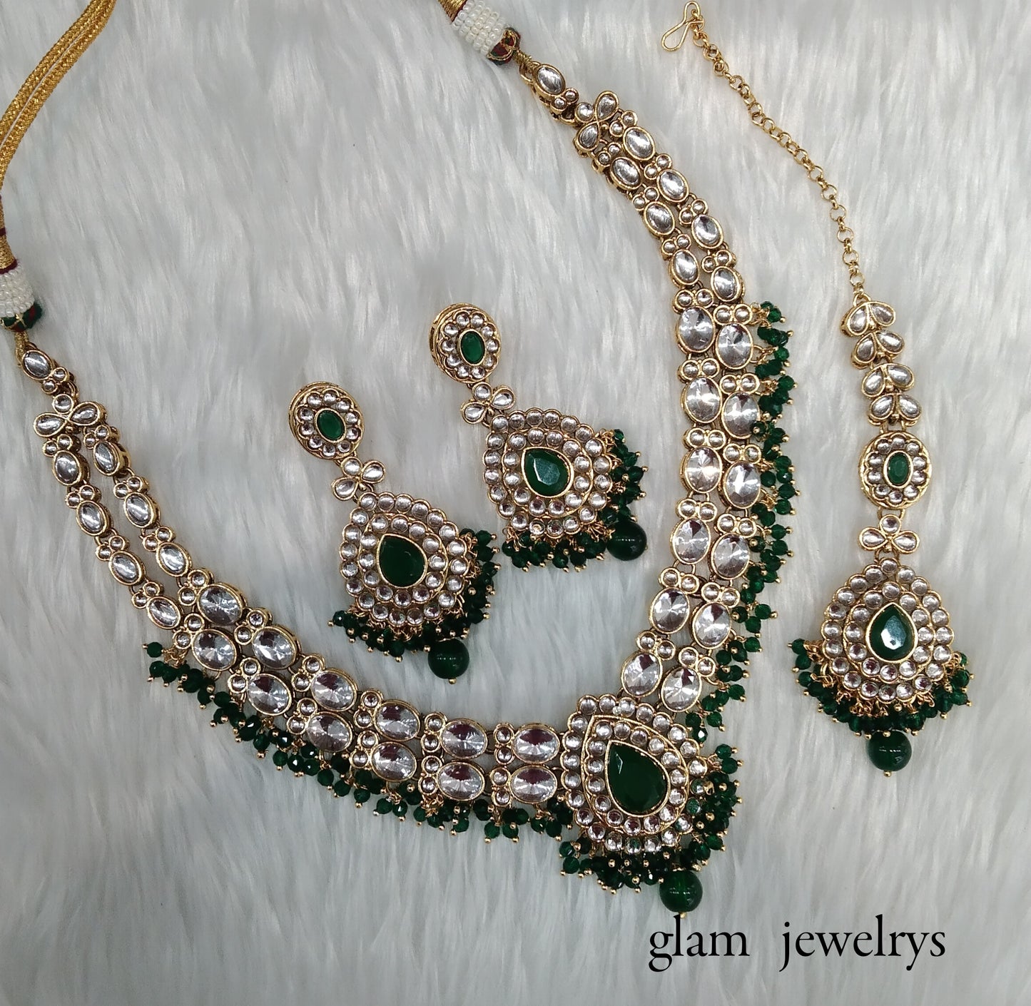 Green Kundan necklace Set/ kundan Indian jewelry kundan Khus sets