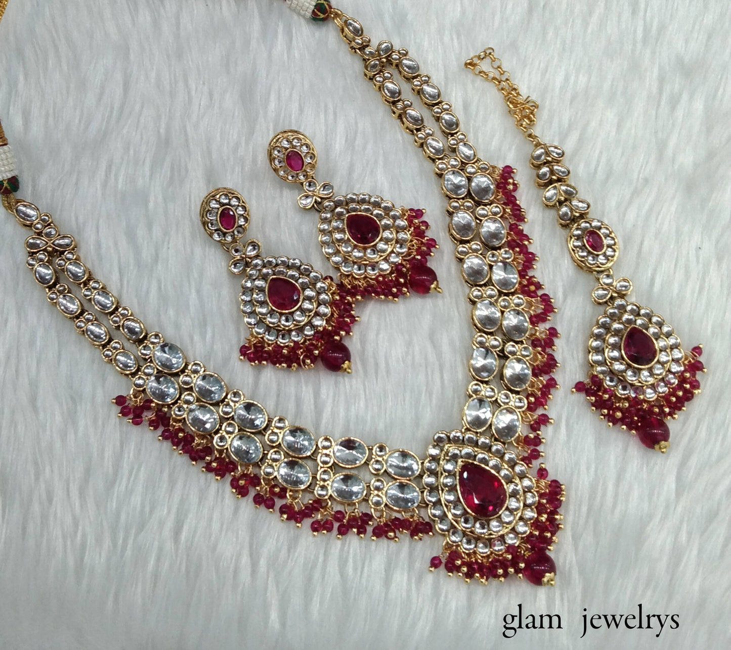 Magenta Kundan necklace Set/ kundan Indian jewelry kundan Khus sets