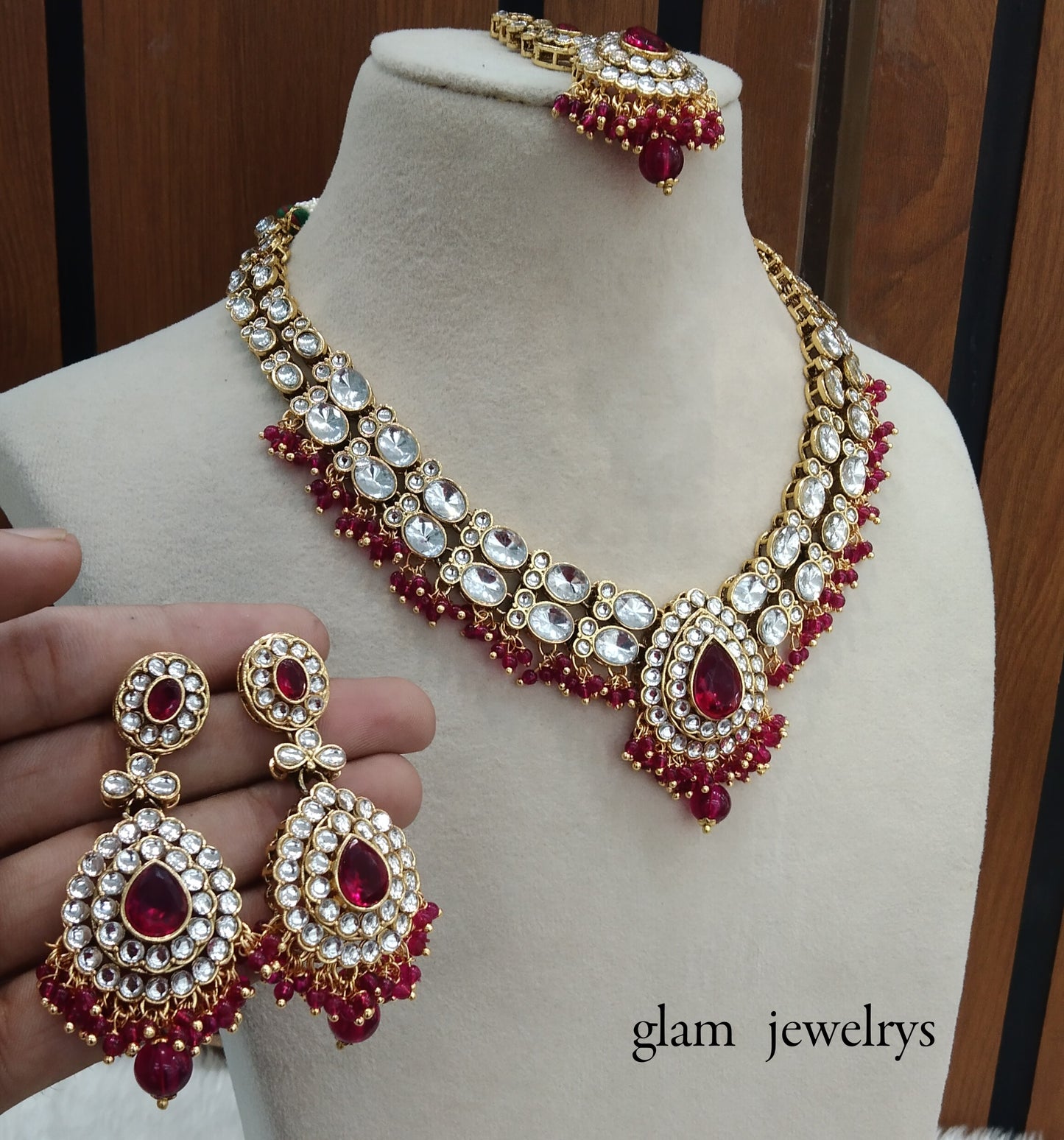 Magenta Kundan necklace Set/ kundan Indian jewelry kundan Khus sets