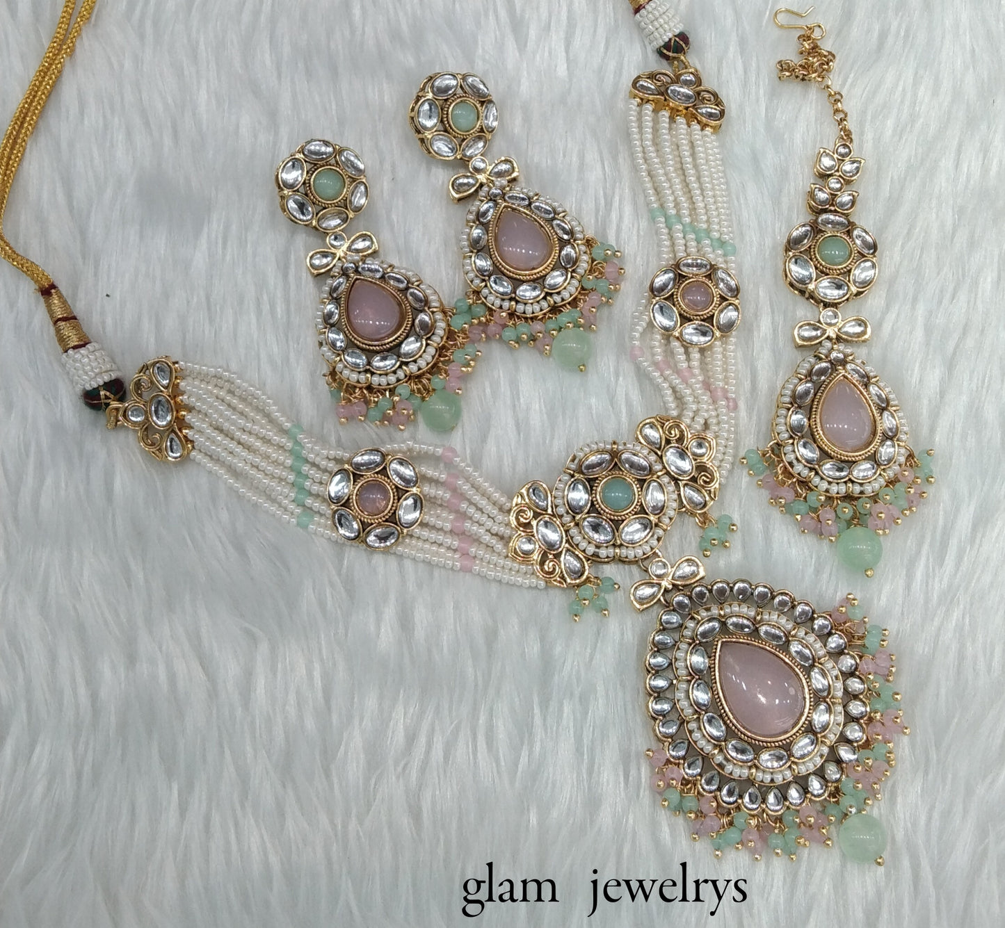Mint Pink kundan Indian jewellery choker Balwinder sets