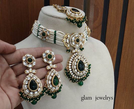 Green kundan Indian jewellery choker Balwinder sets