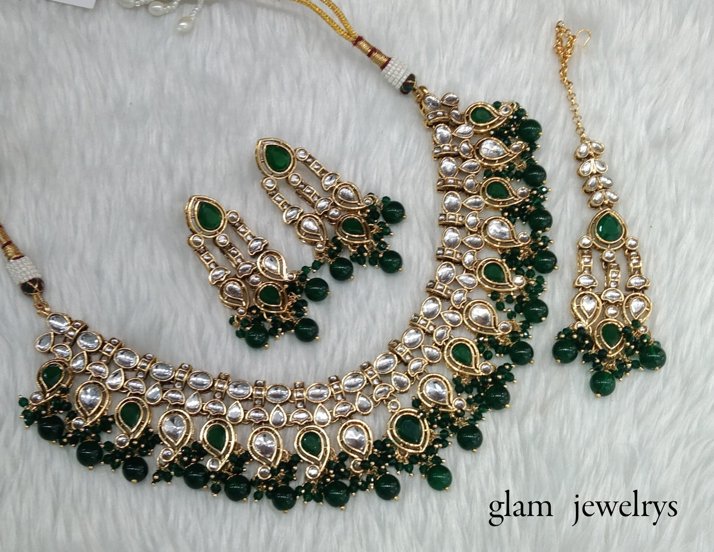 Green Kundan necklace Set/ kundan Indian jewelry Baljinder sets