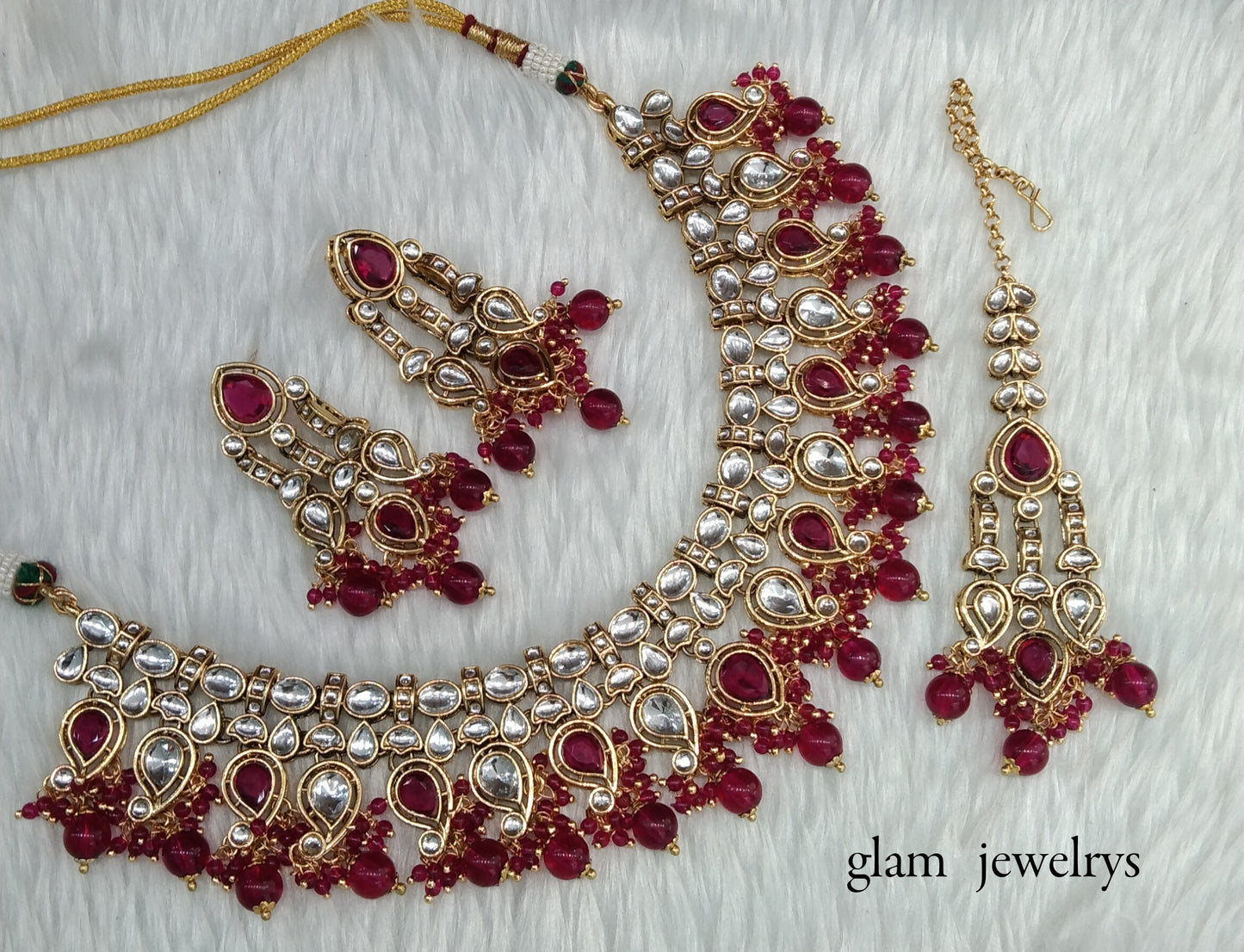 Magenta Kundan necklace Set/ kundan Indian jewelry Baljinder sets