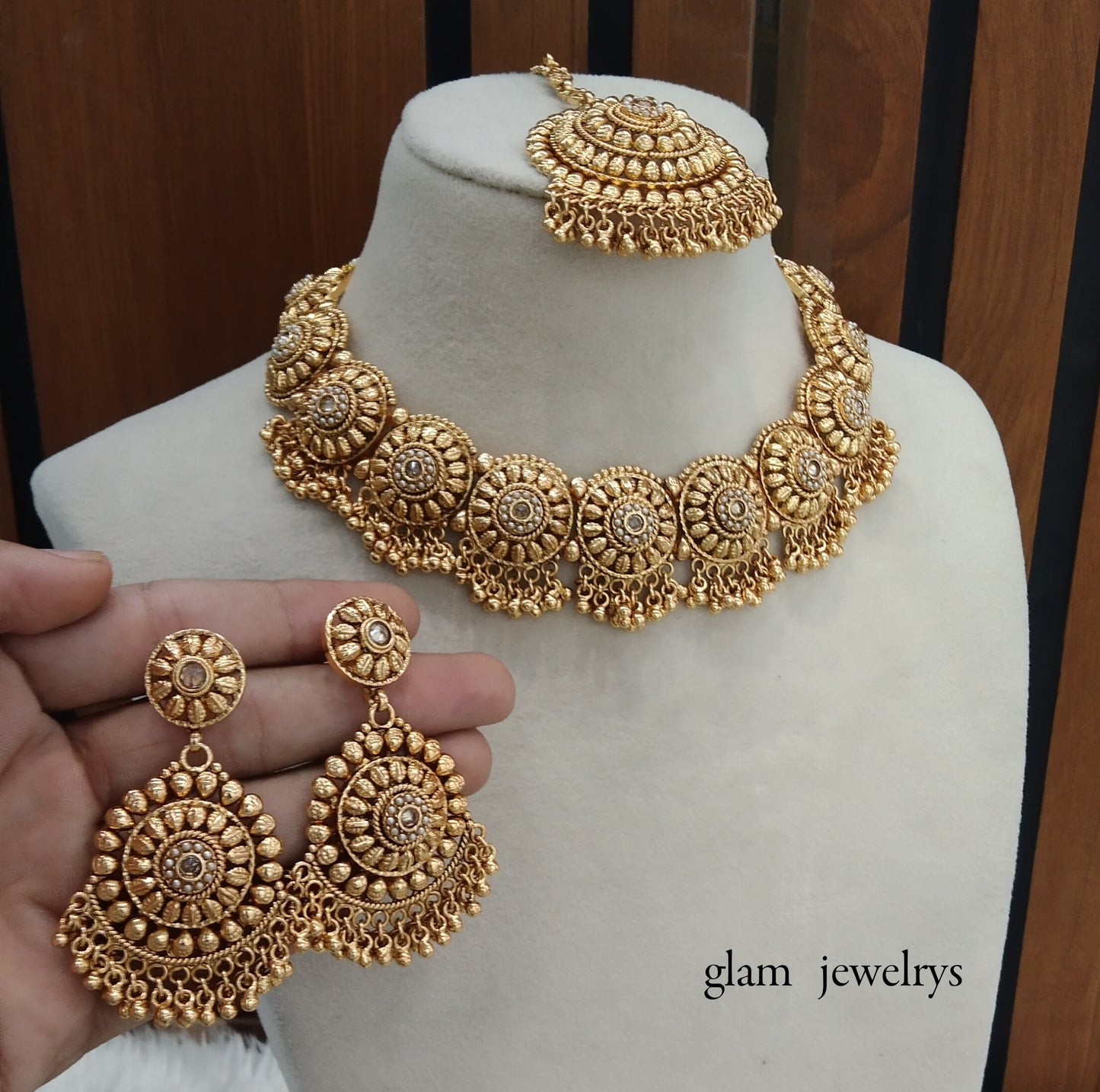 Gold polki Necklace set/ Gold Necklace Kiran set