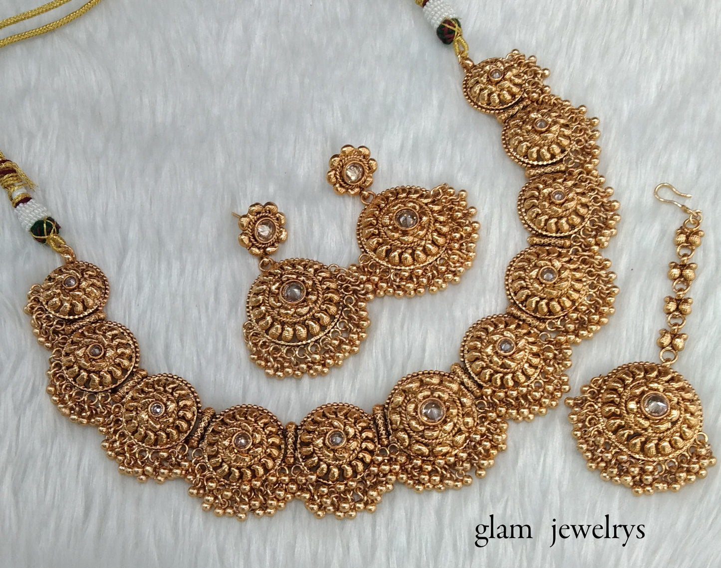Gold polki Necklace set/ Gold Necklace Kiran set