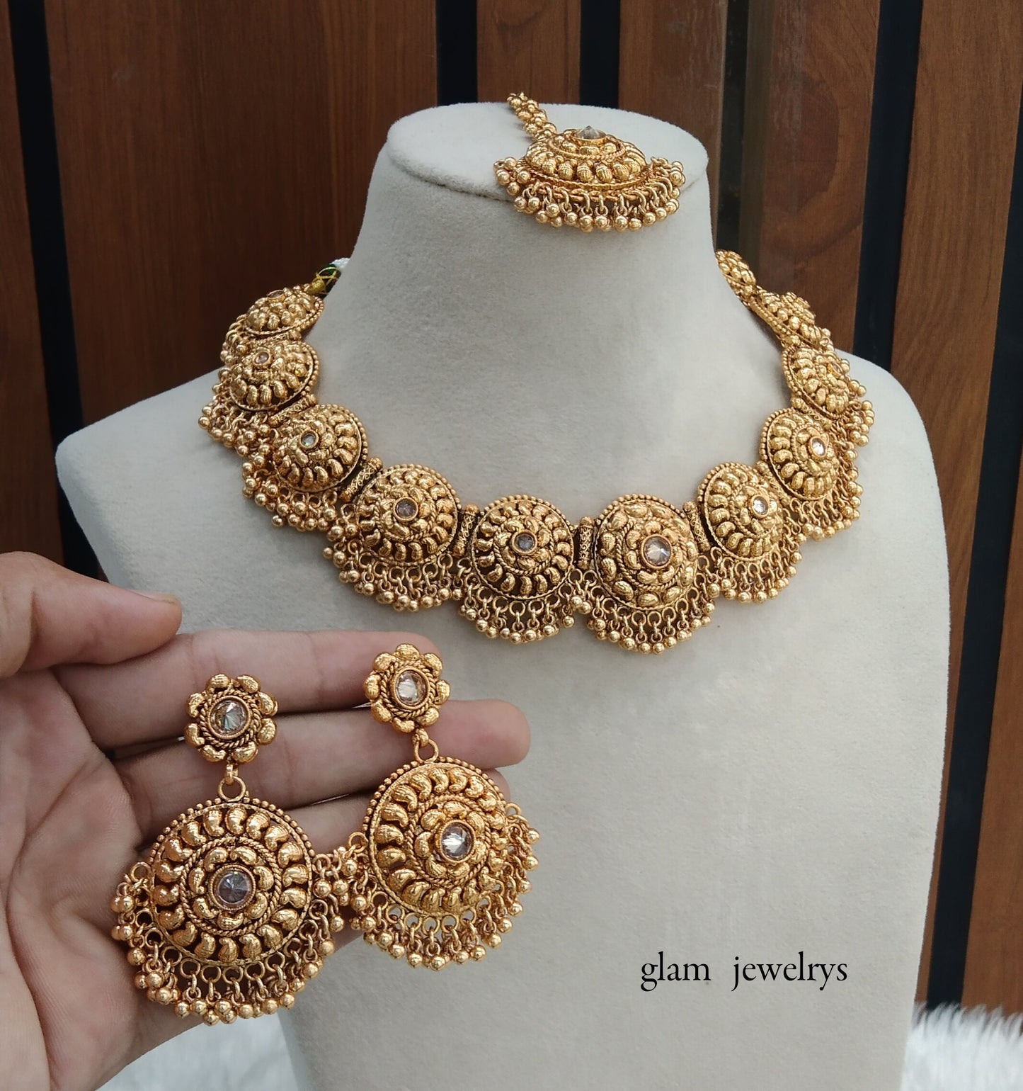 Gold polki Necklace set/ Gold Necklace Kiran set