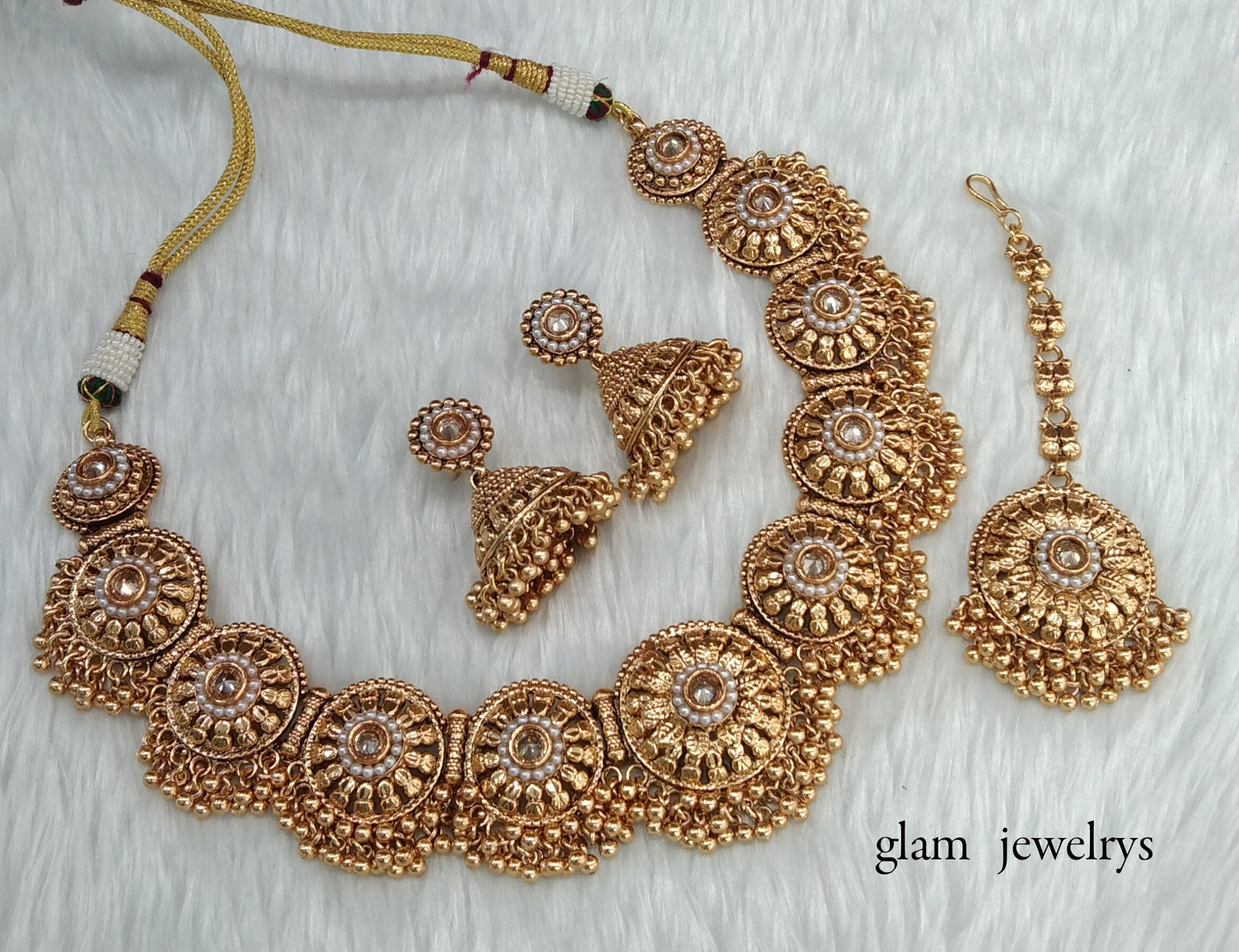 Gold polki Necklace set/ Gold Necklace Kiran set