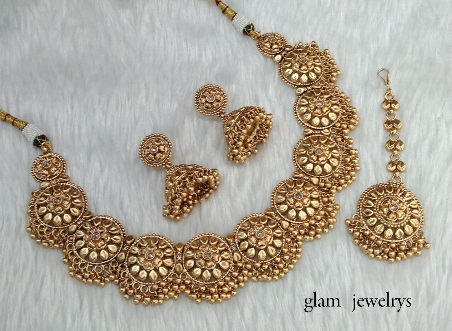 Gold polki Necklace set/ Gold Necklace Kiran set