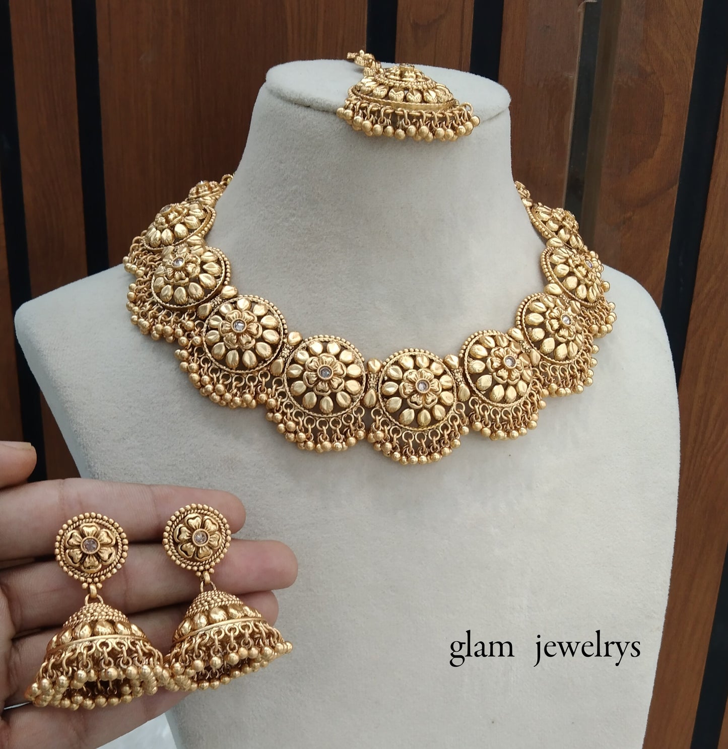 Gold polki Necklace set/ Gold Necklace Kiran set