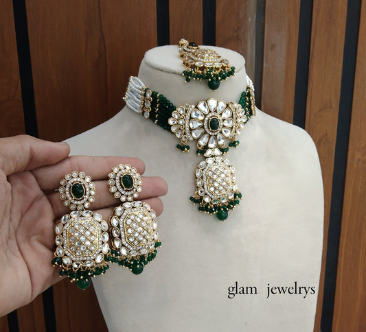 Green kundan Choker Indian jewellery Joti sets