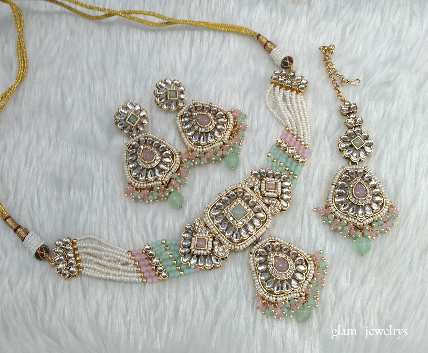 Mint pink kundan Choker Indian jewellery Reetu sets