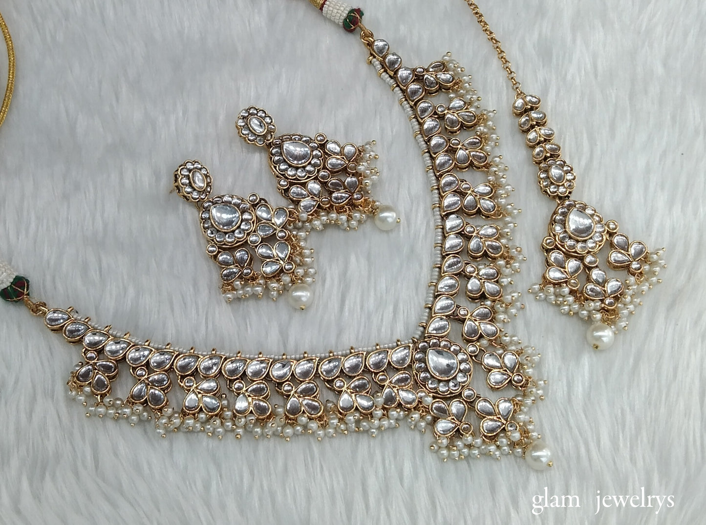 Gold White Kundan necklace Set/ kundan Indian jewellery Nimrat sets