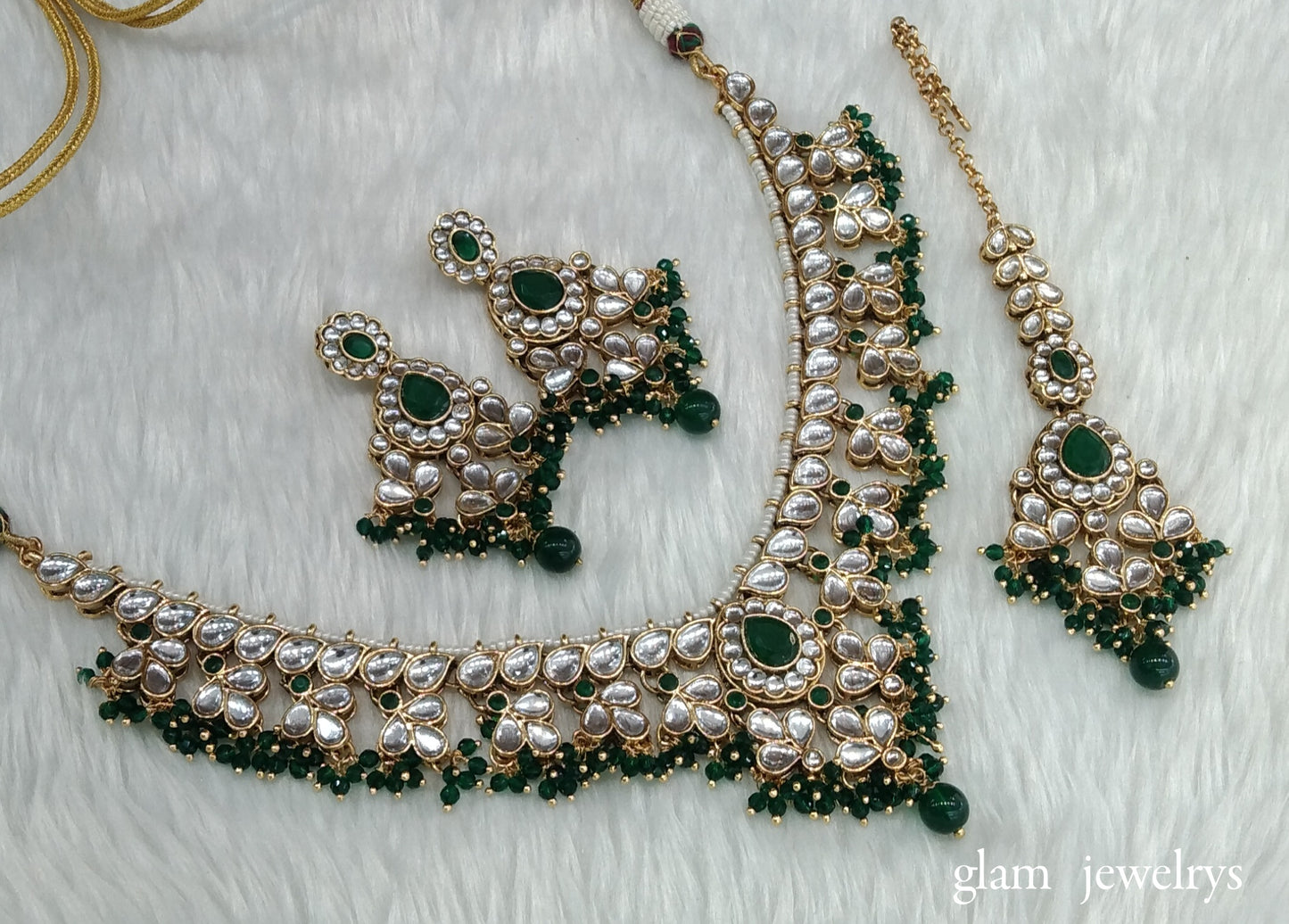 Green Kundan necklace Set/ kundan Indian jewellery Nimrat sets