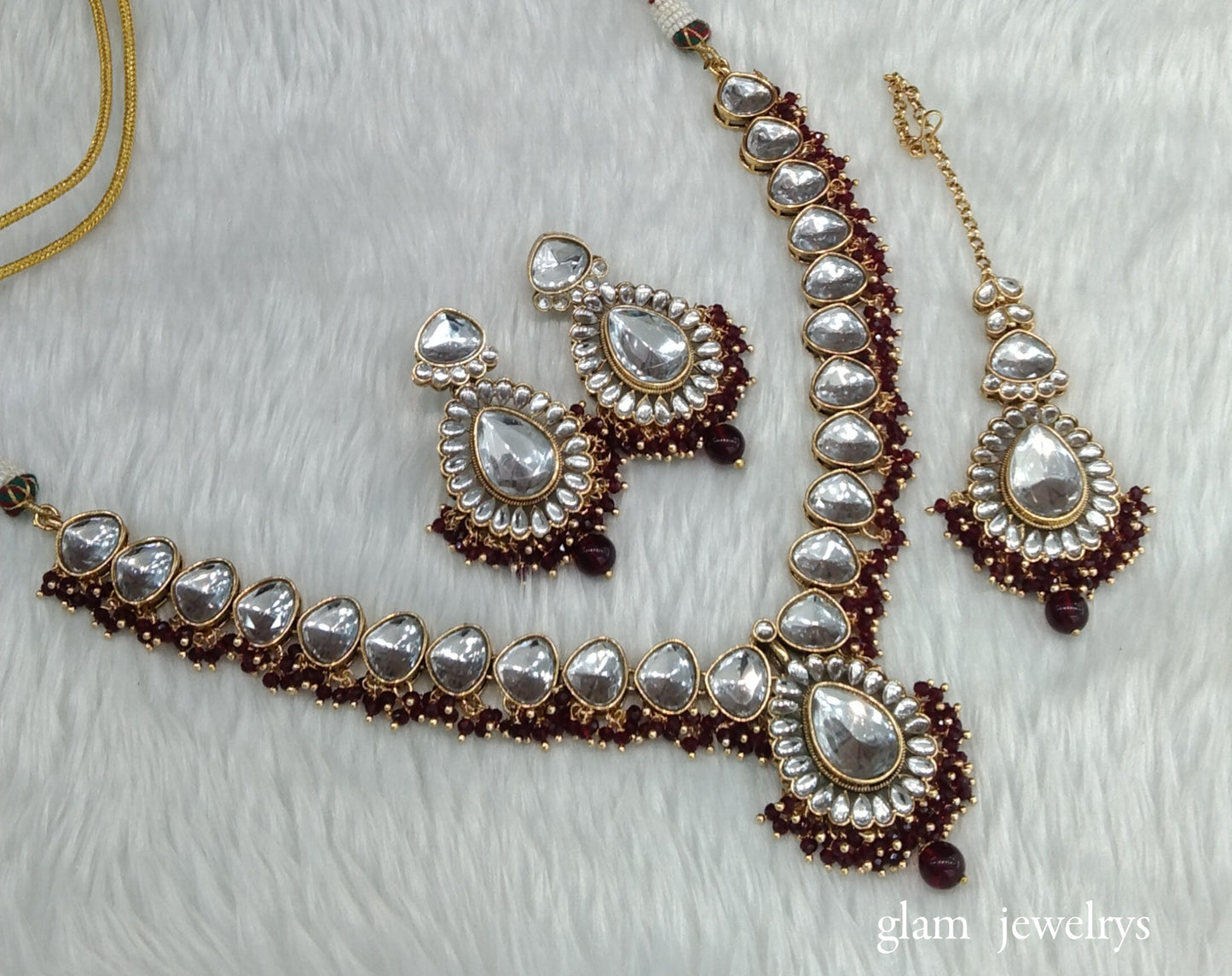 Maroon Kundan necklace Set/ kundan Indian jewellery kundan Uma sets