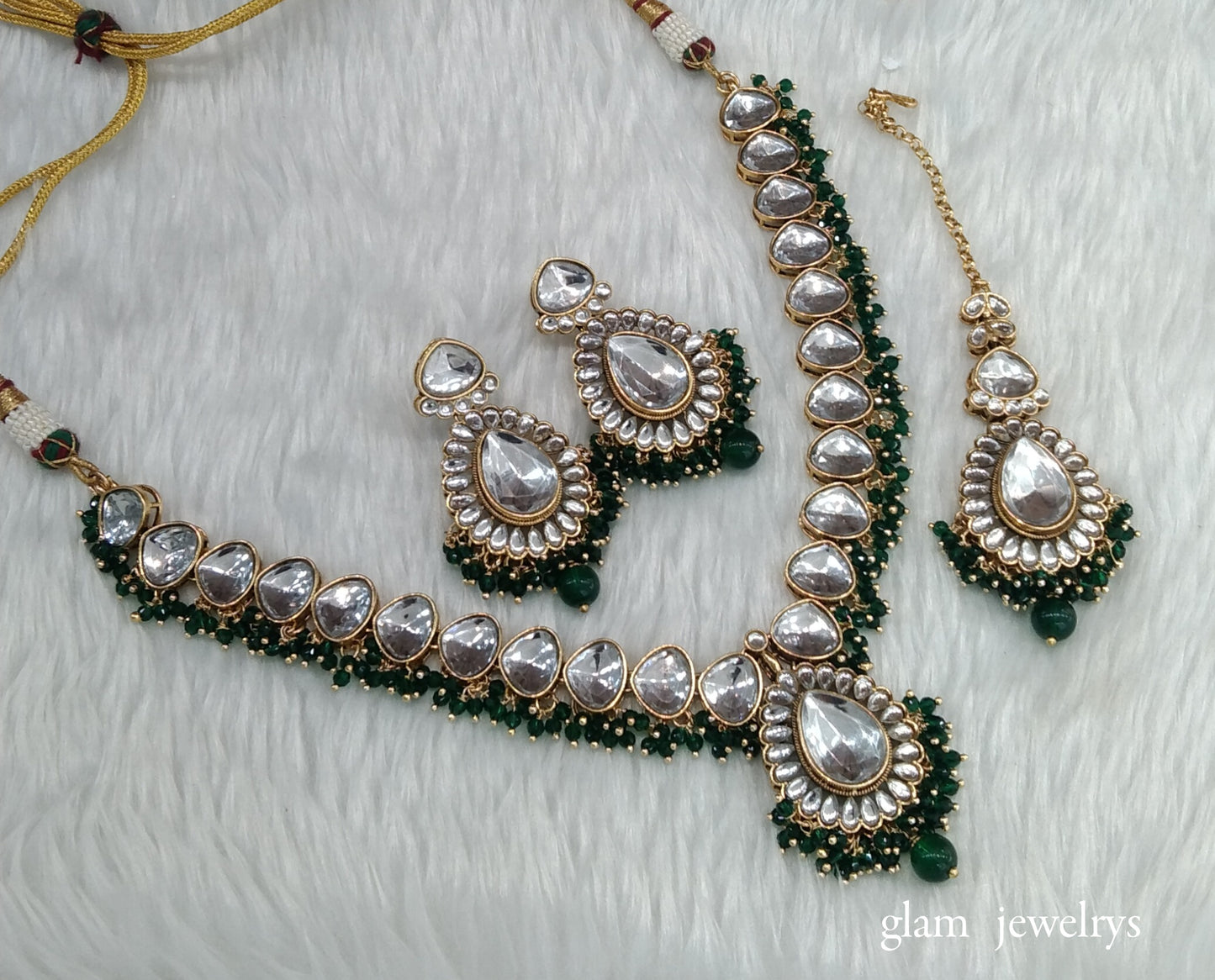 Green Kundan necklace Set/ kundan Indian jewellery kundan Uma sets