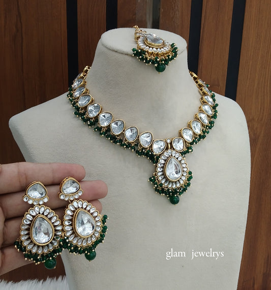 Green Kundan necklace Set/ kundan Indian jewellery kundan Uma sets