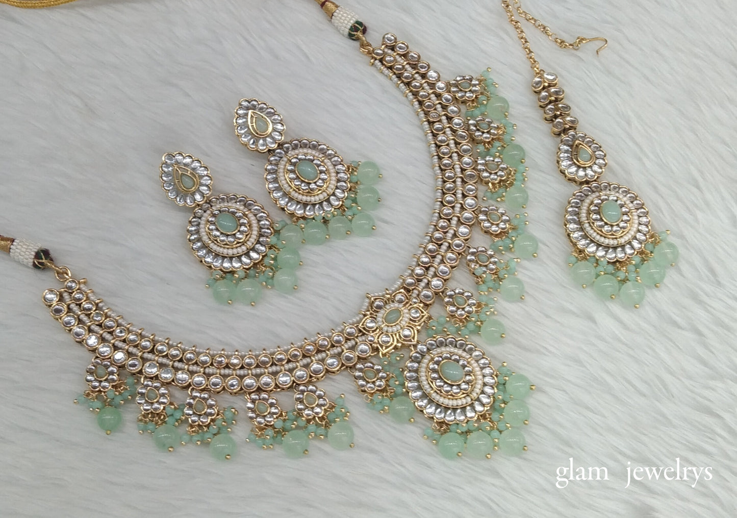 Mint Kundan necklace Set/ kundan Indian jewellery Preeti sets
