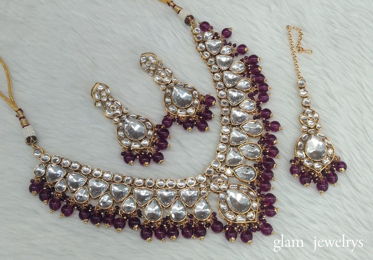 Purple Kundan necklace Set/ kundan Indian jewellery Mekha sets