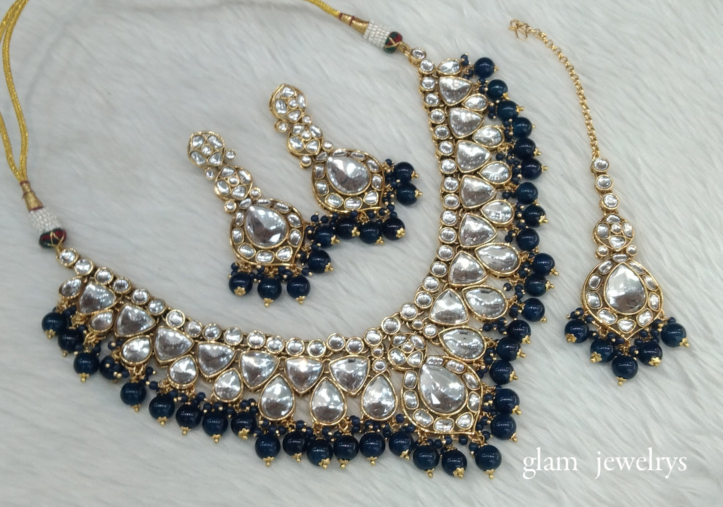 Blue Kundan necklace Set/ kundan Indian jewellery Mekha sets