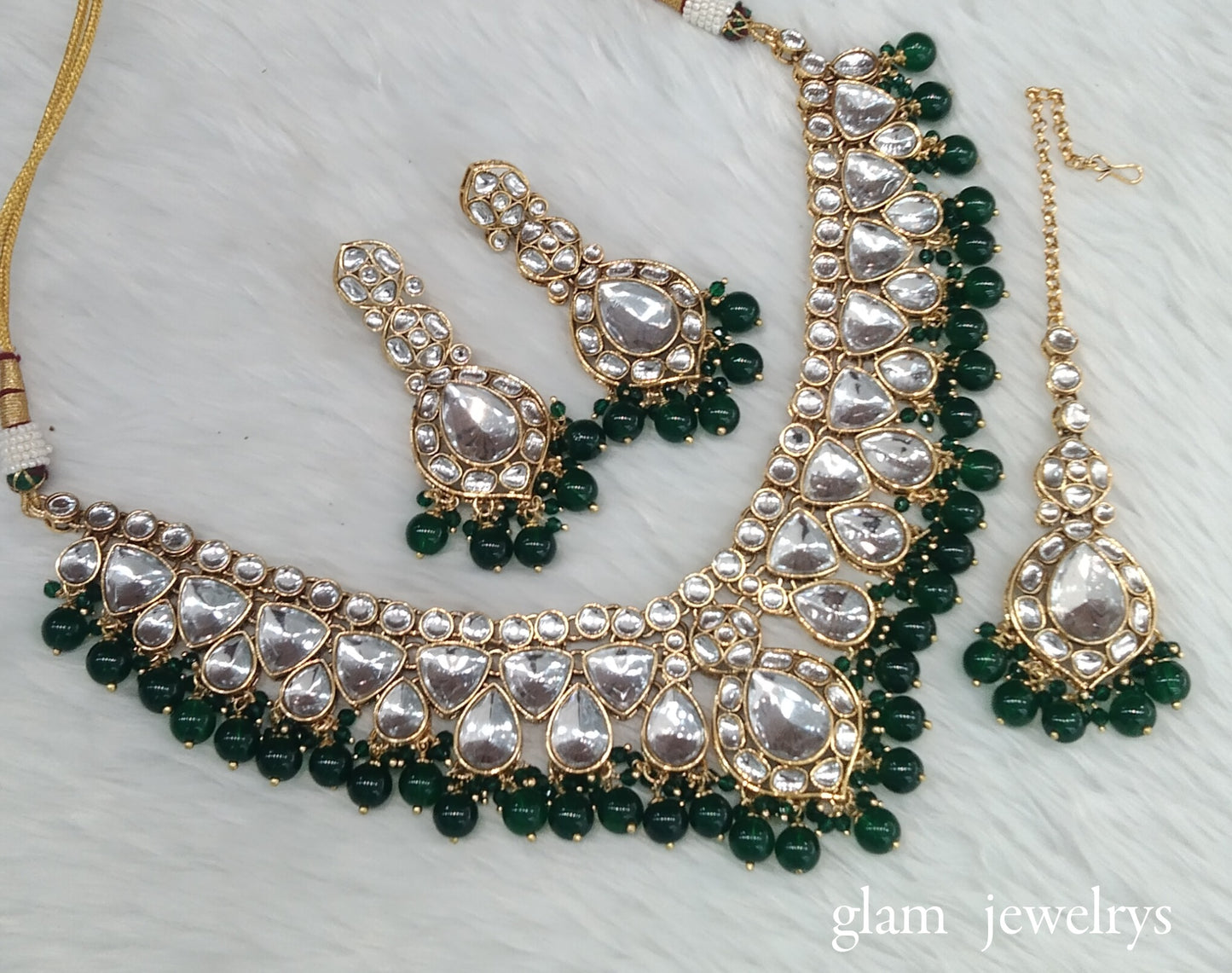 Green Kundan necklace Set/ kundan Indian jewellery Mekha sets