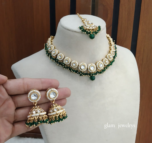 green Kundan necklace Set/ kundan Indian jewellery Ruhi sets