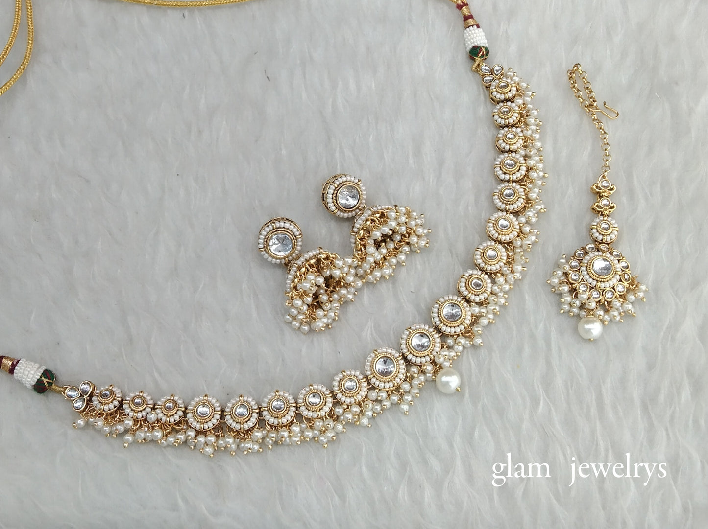 Gold White Kundan necklace Set/ kundan Indian jewellery Ruhi sets