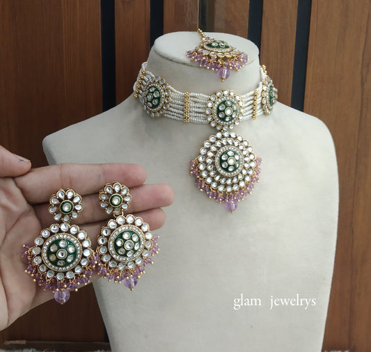 Green Lavender kundan Choker Indian jewellery Rimpi sets