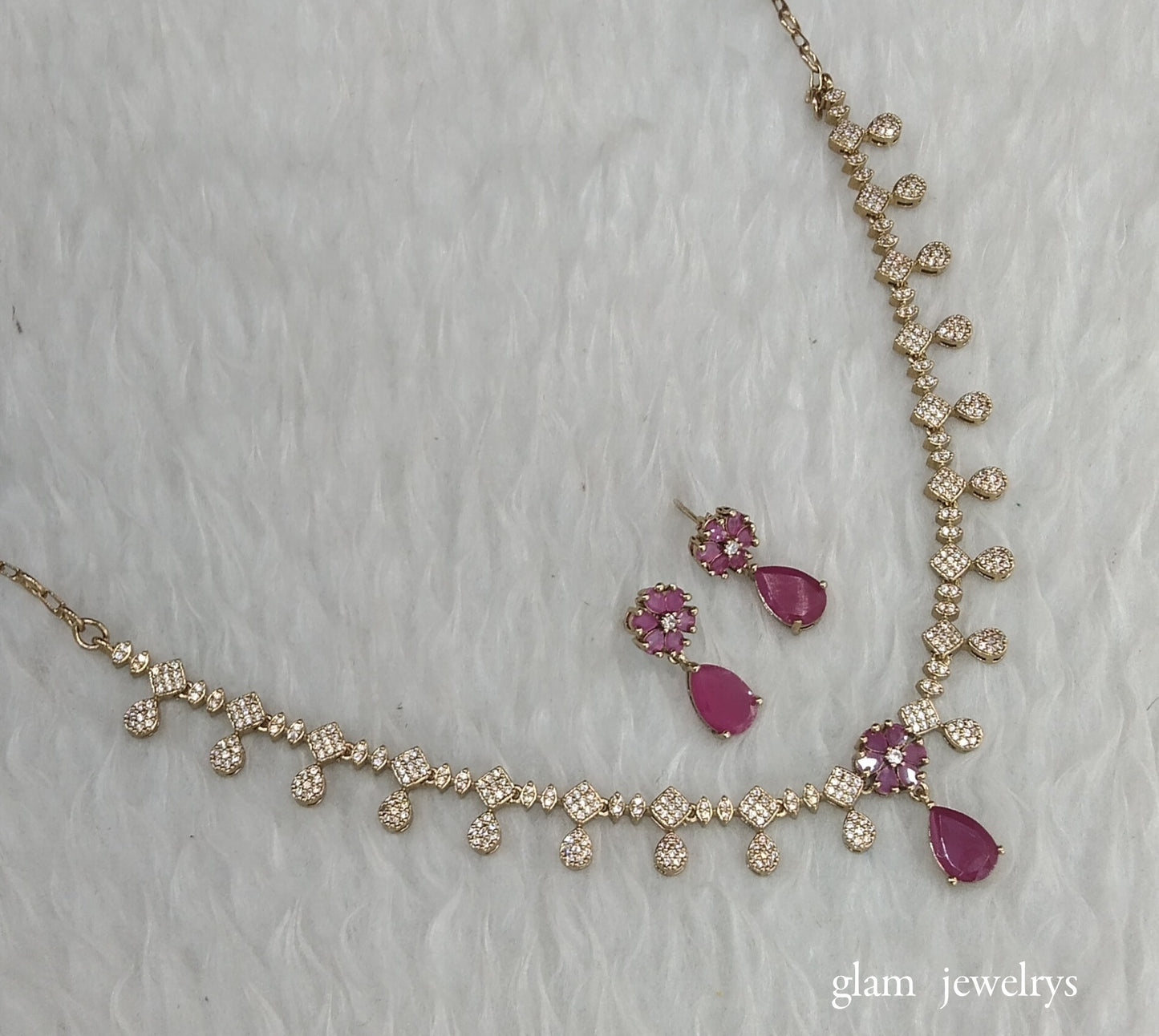 Antique Ruby American Diamond AD Eliza Necklace Set /Indian Necklace Set