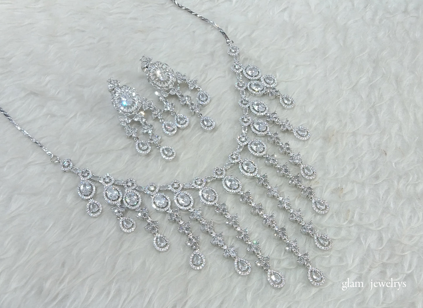 Silver American Diamond AD Luna Necklace Set /Indian Necklace Set