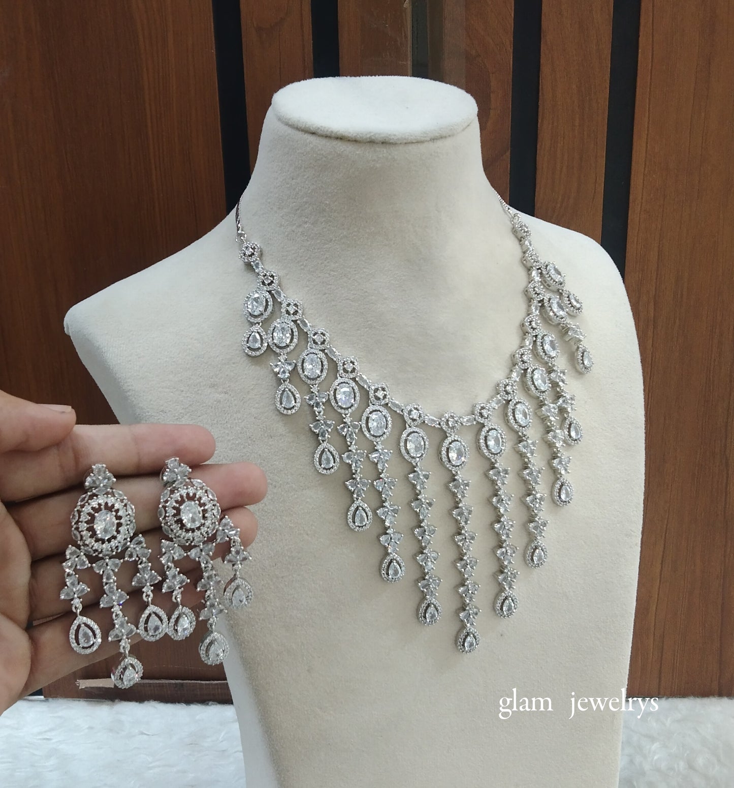 Silver American Diamond AD Luna Necklace Set /Indian Necklace Set