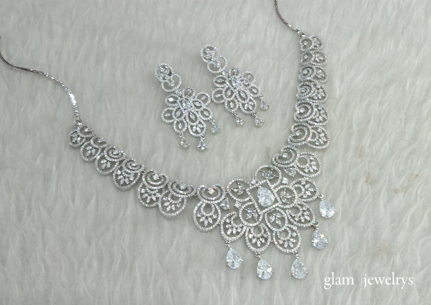 Silver American Diamond AD Vera Necklace Set /Indian Necklace Set