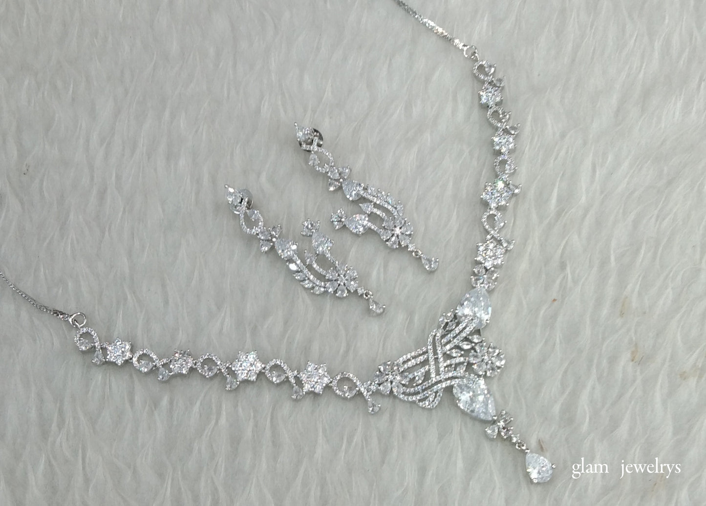 Silver American Diamond AD Vera Necklace Set /Indian Necklace Set