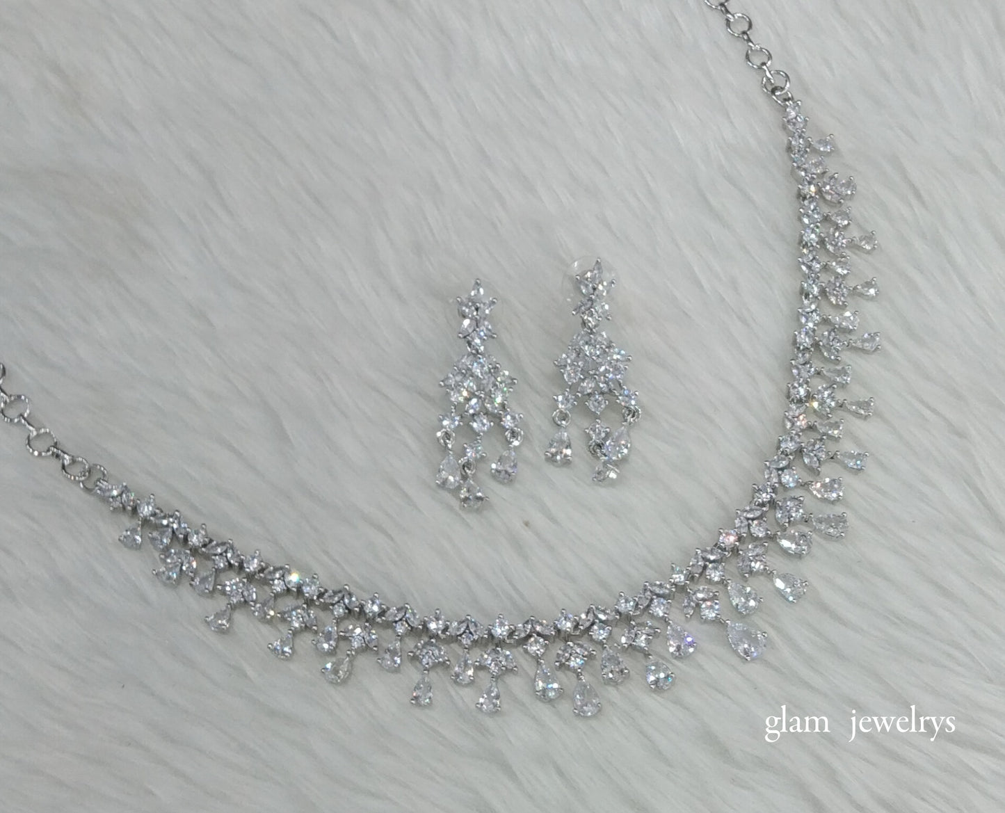 Silver American Diamond AD Anita Necklace Set /Indian Necklace Set