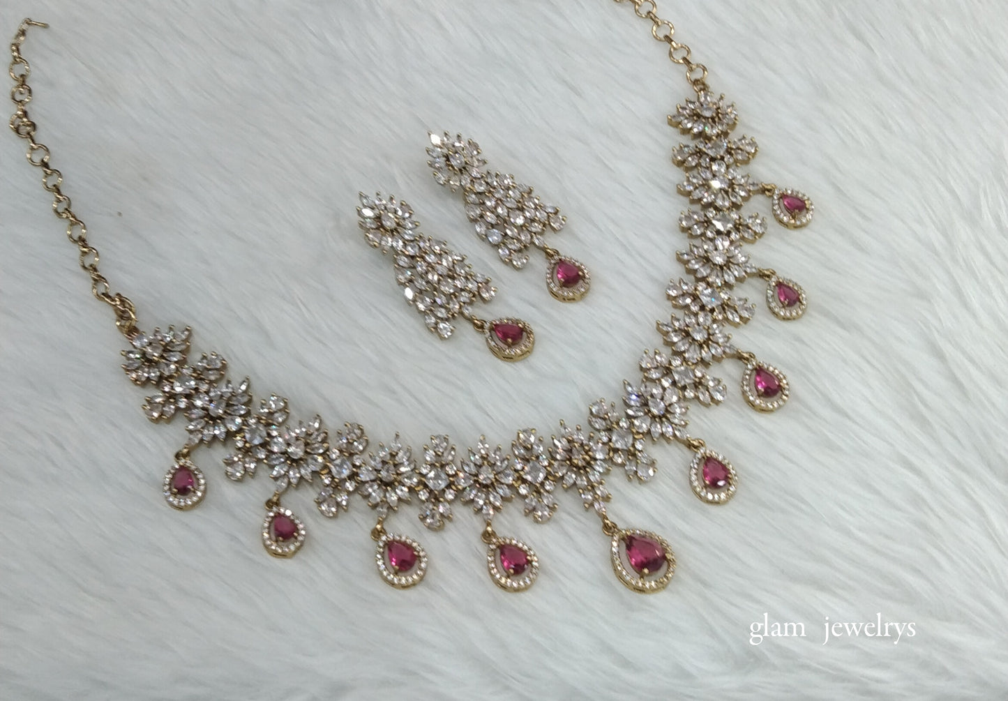 Antique Ruby American Diamond AD Simrit Necklace Set /Indian Necklace Set