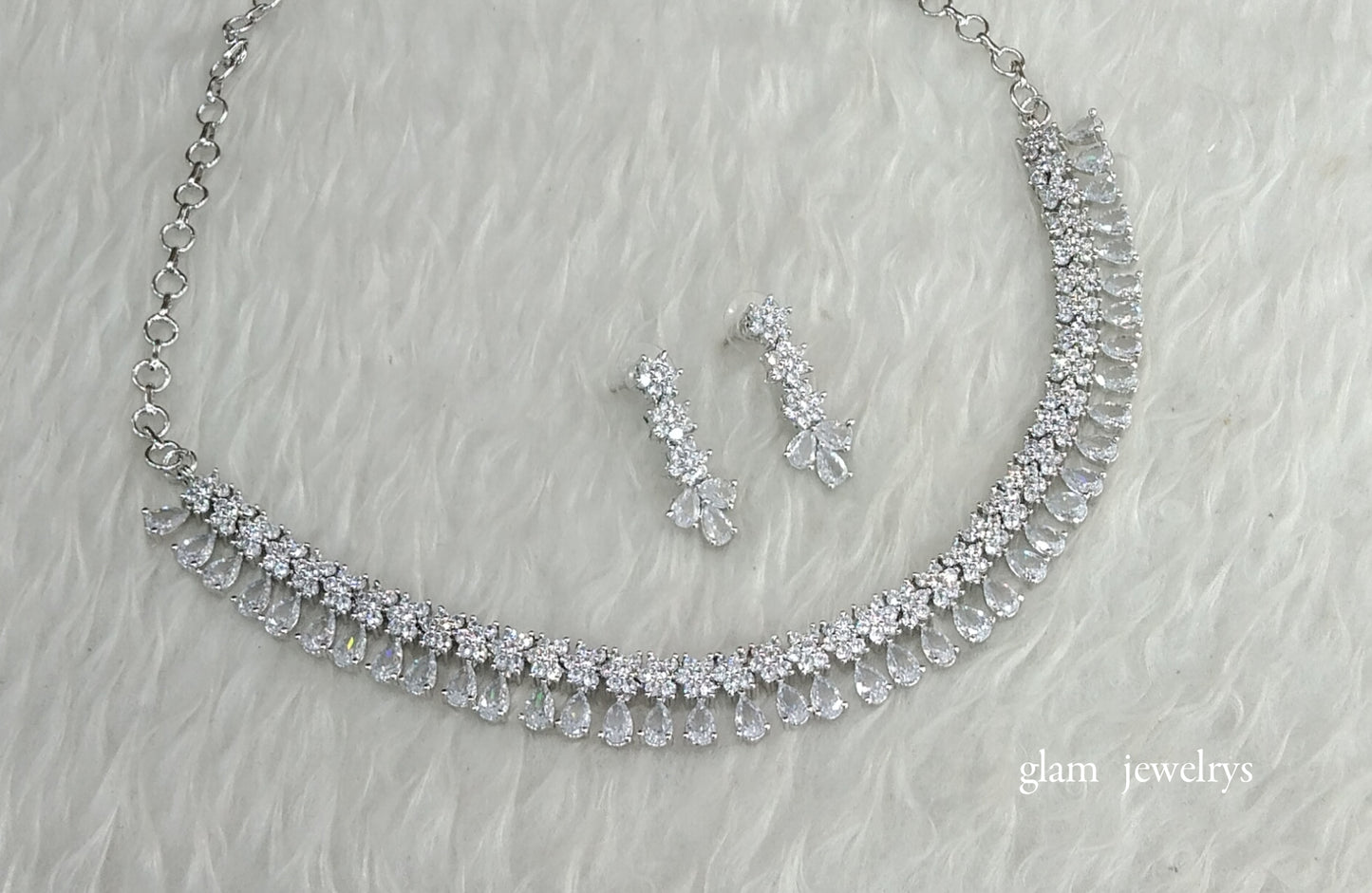 Silver American Diamond AD Manat Necklace Set /Indian Necklace Set
