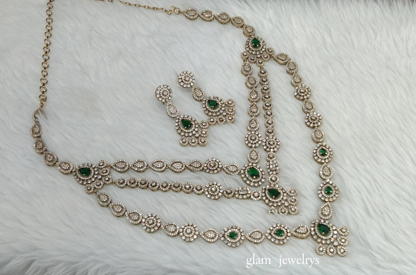 Antique Green Diamond AD Noor Necklace Set /Indian Necklace Set