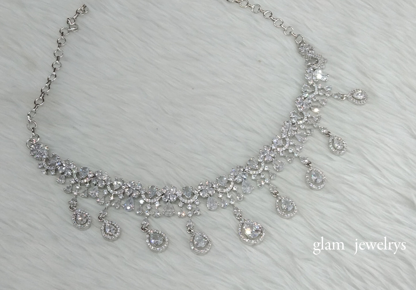 Silver Diamond AD Gaggi Necklace Set /Indian Necklace Set