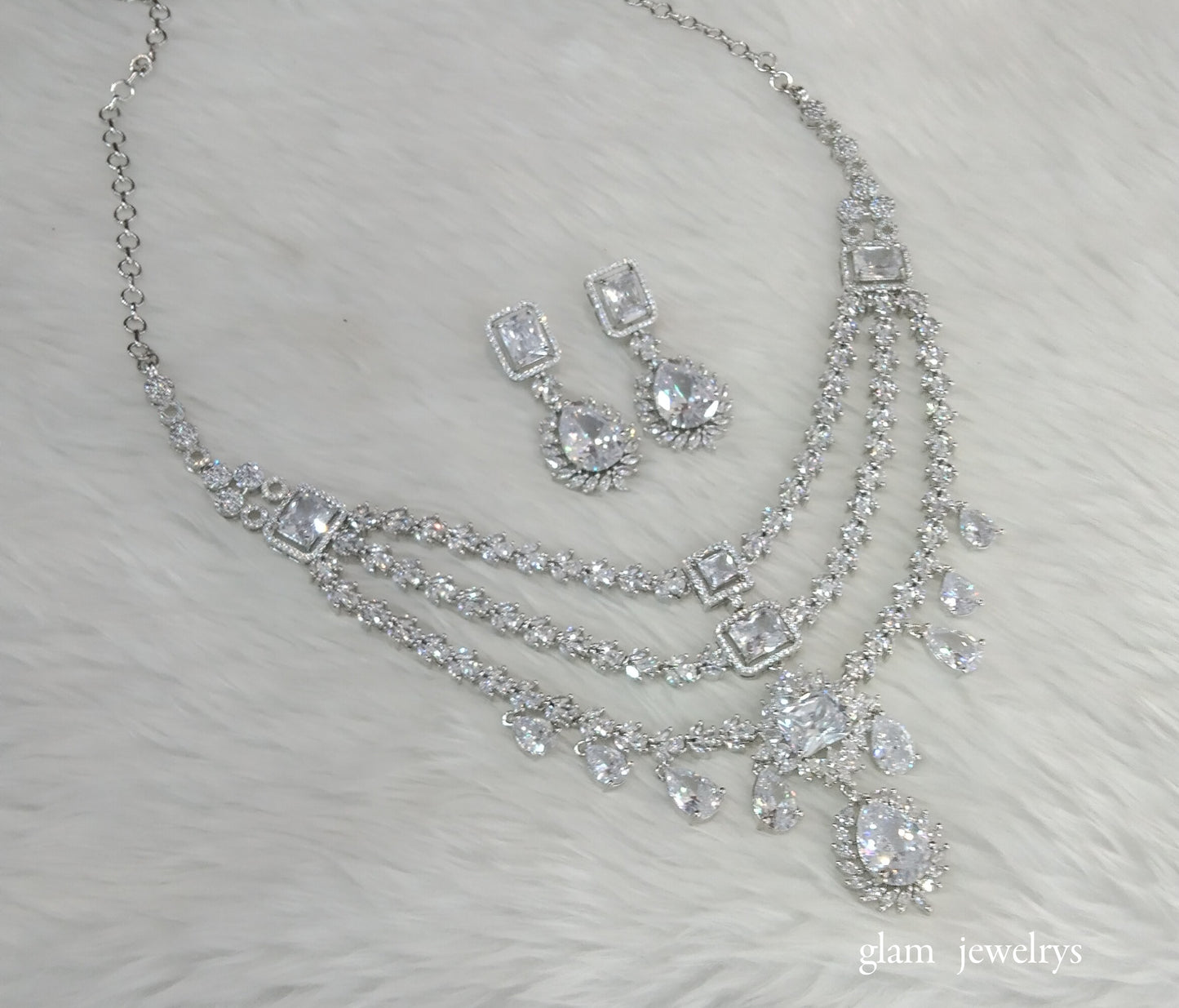 Silver Diamond AD Jasnoor Necklace Set /Indian Necklace Set