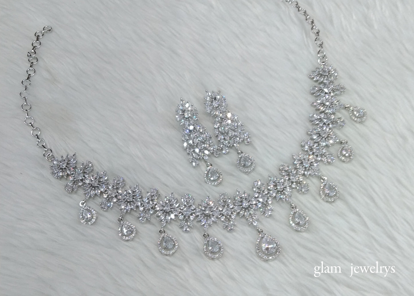 Silver Diamond AD Jassu Necklace Set /Indian Necklace Set