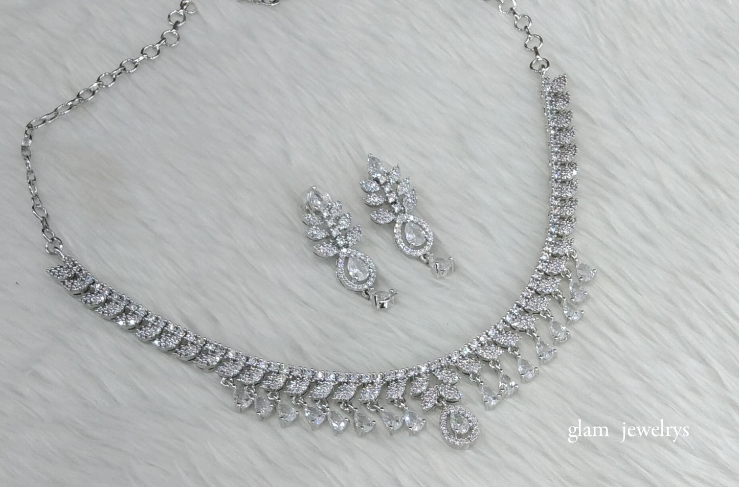 Silver Diamond AD Sona Necklace Set /Indian Necklace Set