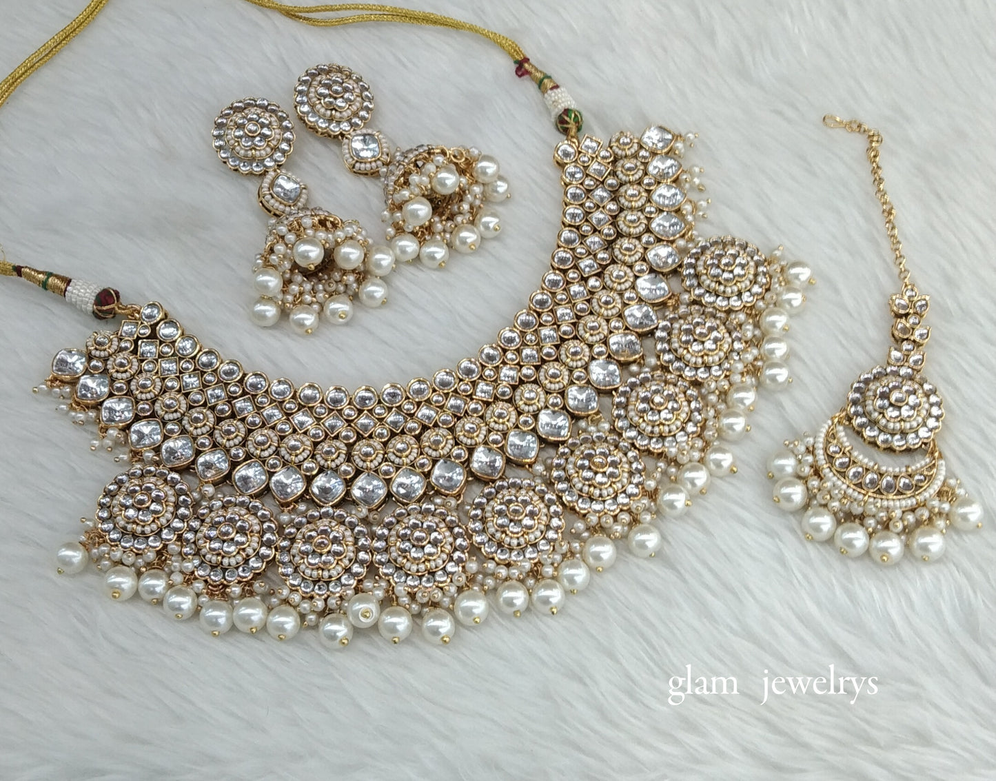 Gold White Kundan necklace Set/ kundan Indian jewellery Kirti sets